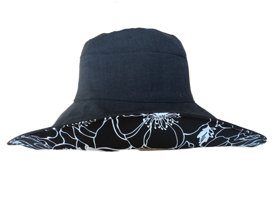 Ladies Solid Print Floral Wide Brim Sun Hat
